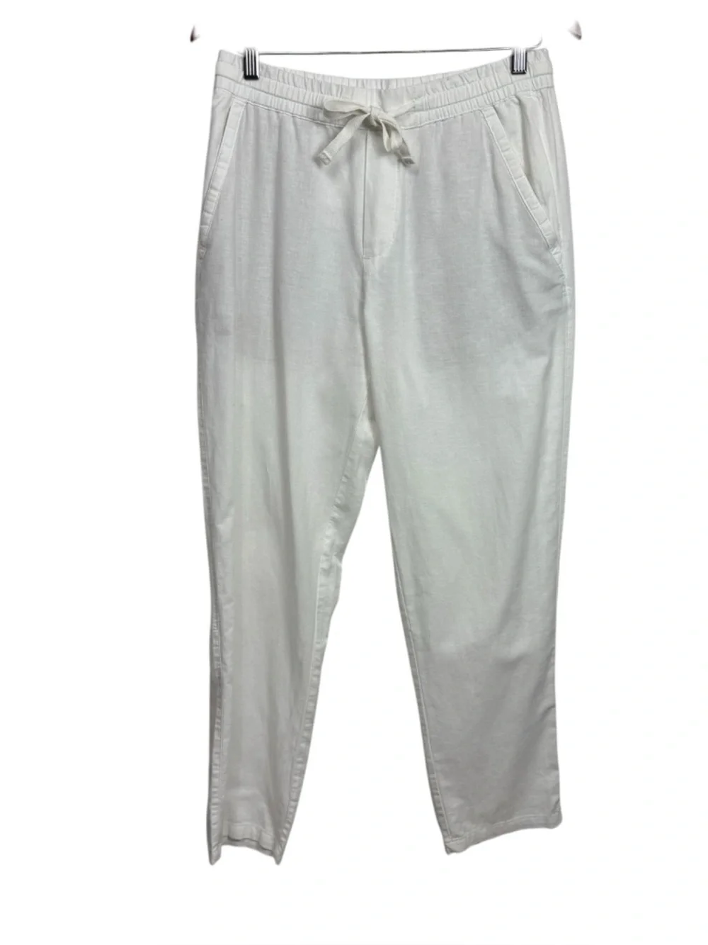 Zara White Linen Blend Pull on Straight Pants Medium